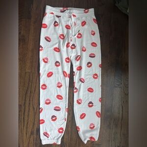 P.J. Salvage White Pants with Red Lip Design
